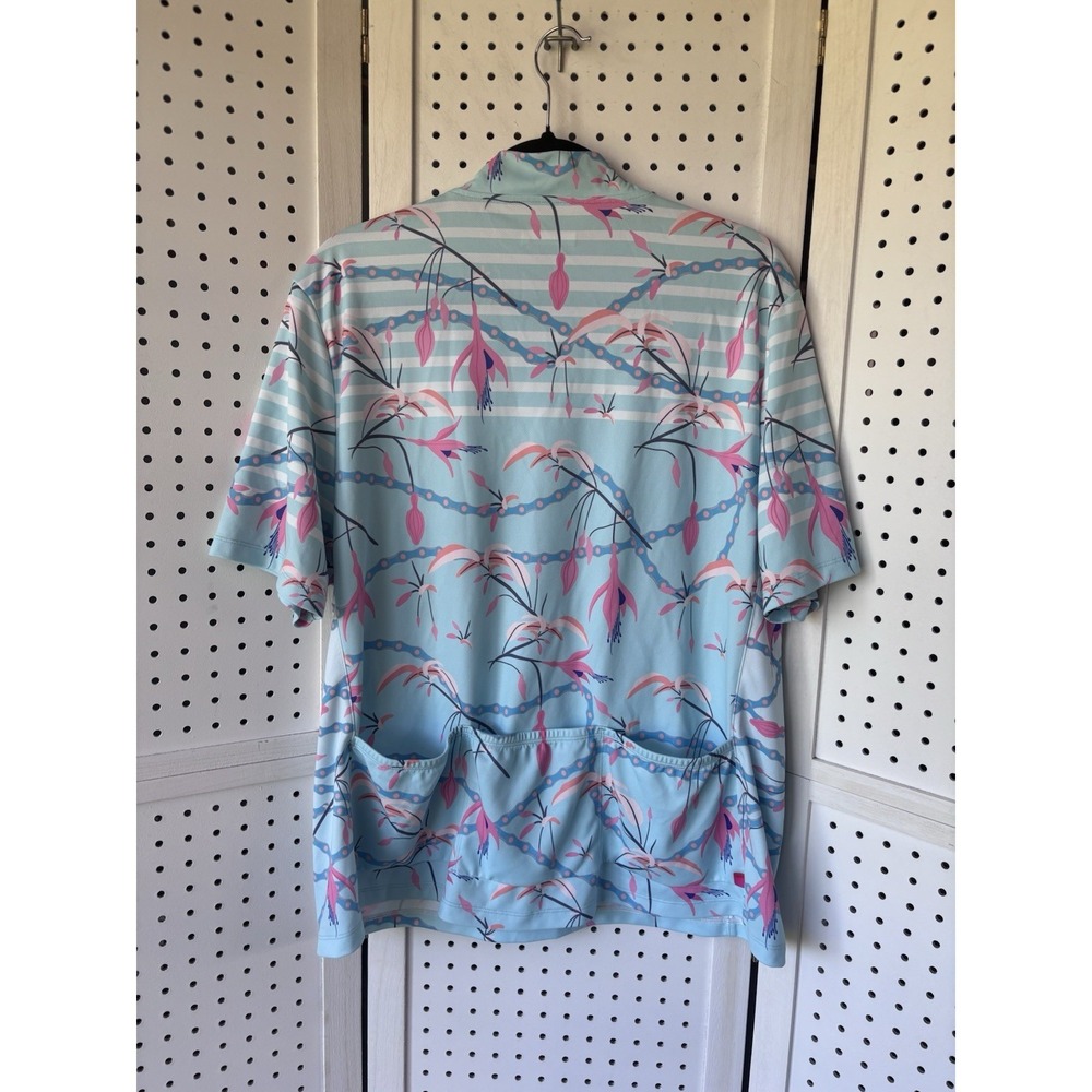 Terry Women's Cycling Jersey 1X Blue Pink Graphic Floral Half Zip Short Sleeve - Picture 5 of 5